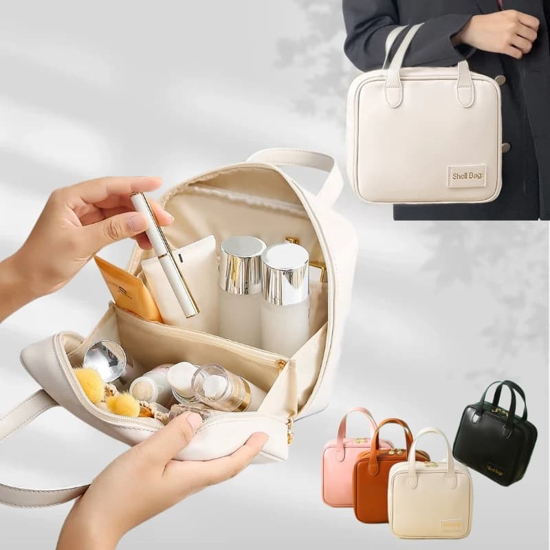 PU Leather Travel Cosmetic & Toiletry Bag Shell Storage Organizer